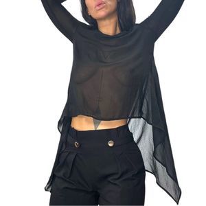 2008 Nasty Gal Black Sheer Goth Flowy Tunic Top